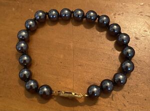 Gray Hematite Tone Beaded Bracelet Womens Round Faux Pearl Box Clasp  6.5”